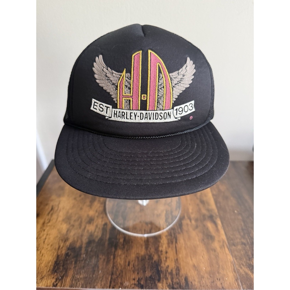 Vintage Harley Davidson Trucker Hat Snapback Mesh H-D Graphic Biker Cap